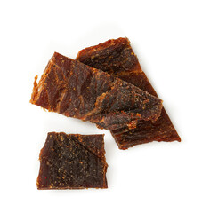 Beef jerky isolated on white background. Dried meat.