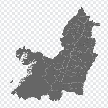 Blank map Valle del Cauca of Colombia. High quality map Valle del Cauca with municipalities on transparent background for your web site design, logo, app, UI. Colombia.  EPS10.