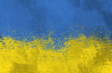 Ukrainian flag glitch illustration. Digital computer generated background. Symbol of Ukraine.