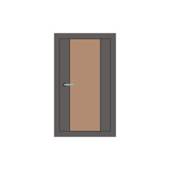 Grey door design with long square brown inside, open door on white