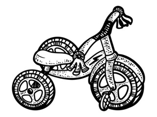 Naklejka premium Old childrens tricycle. Line art sketch picture. Hand drawn.