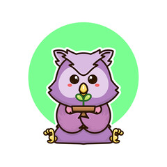 happy owl bird and plant tree nature adorable cartoon doodle vector illustration flat design style