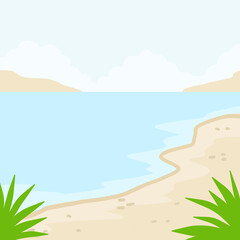 Beach landscape, sand and sea. Summer coast. Beautiful Tropical Shore.