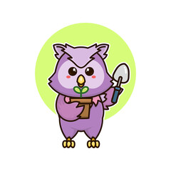 happy owl bird and plant tree nature adorable cartoon doodle vector illustration flat design style
