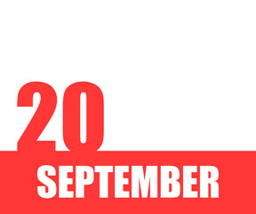 September. 20th day of month, calendar date. Red numbers and stripe with white text on isolated background.