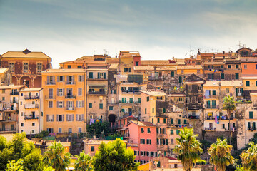 Fototapeta na wymiar Beautiful view of the old town of Ventimiglia Alta in Italy, Liguria. Ligurian Riviera, Province of Imperia