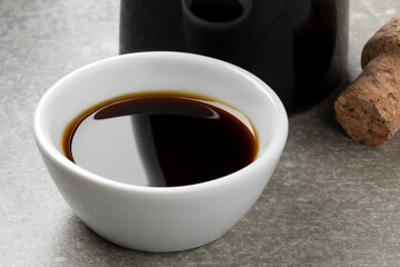 Bowl with traditional Italian Balsamic vinegar close up