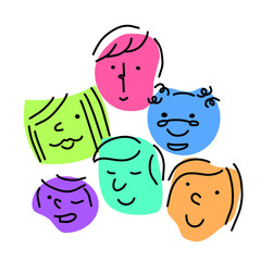 Pile of Various bright basic Geometric Figures with face emotions.