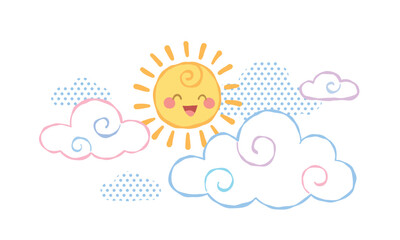 pastel color smiling sun and clouds for kid illustration 