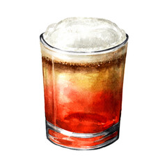 Alcoholic cocktail Jungle Phoenix, Hand drawn watercolor  illustration isolated on white background