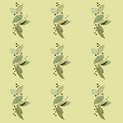 Seamless pattern with bay leaf and allspice.