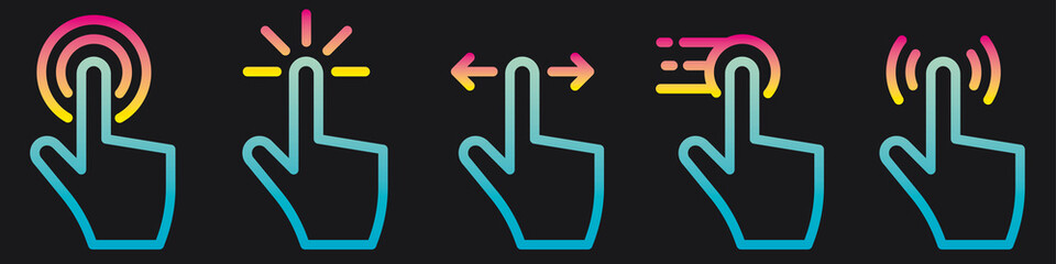 Hand click touch icons set. Vector illustration.