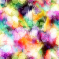 Seamless seventies tie dye bokeh texture. Hippie summer repeat background with ink dyed effect. 