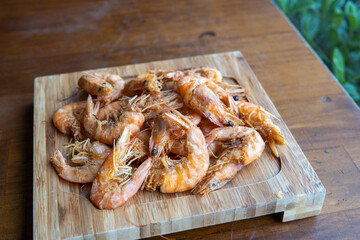 shrimp - tasty fried pink prawns served on a plate