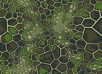 Camouflage geometric seamless pattern hexagonal texture. Abstract military camo polygonal scales endless ornament for army and hunting print. Vector background.