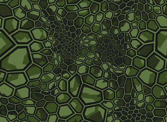 Camouflage geometric seamless pattern hexagonal texture. Abstract military camo polygonal scales endless ornament for army and hunting print. Vector background.