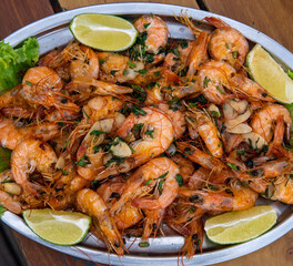 shrimp - tasty fried pink prawns served on a plate