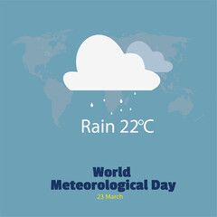 Vector illustration of World Meteorological Day background. Rain 22 degrees celsius