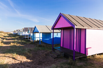 Fototapeta na wymiar Lovely coloured beach hut seen in Old Hunstanton in Norfolk