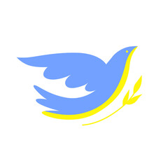 Dove symbol in the colors of the Ukrainian flag. Stop the war in Ukraine. Flat vector illustration