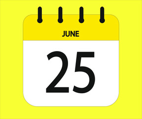 June 25th yellow calendar icon for days of the month