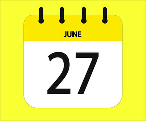 June 27th yellow calendar icon for days of the month