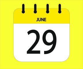 June 29th yellow calendar icon for days of the month