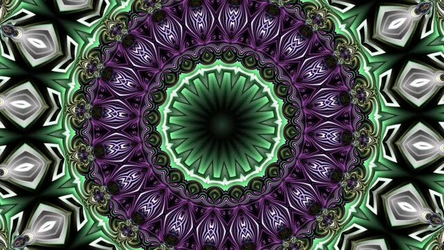 Abstract Mandala Rotation M4609, a beautiful green purple white with changing pattern, background effect, screensaver for computer, tv or mobile phone.