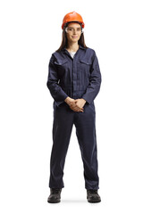 Young female technician with a helmet and goggles