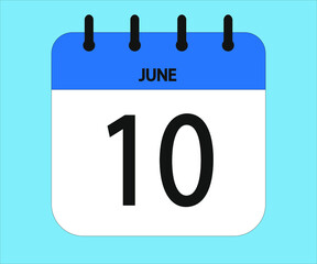 June 10th blue calendar icon for days of the month