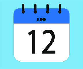 Fototapeta premium June 12th blue calendar icon for days of the month