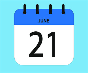 June 21th blue calendar icon for days of the month