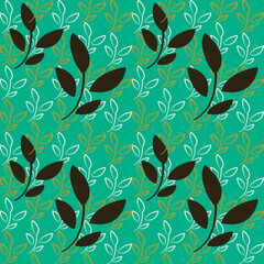 Vector seamless half-drop pattern, with leaves 