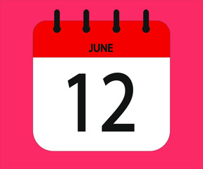 Fototapeta premium June 12th red calendar icon for days of the month