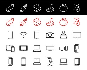 SMART devices and gadgets linear icons set, vector, contains icons computer, camera, laptop, phone, web devices, electronic appliances, and much more. Editable stroke