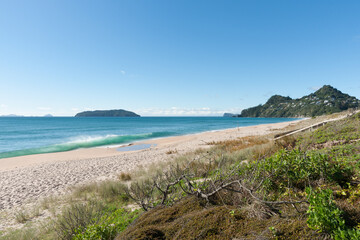 Tairua beach and township on Coromandel Peninsula.