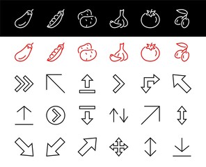 Set of line arrows, directions, arrows, contains icons such as pause, continuation, directly, to the right, Editable stroke. 480x480, On a white background, Vector illustration