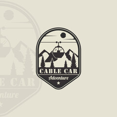 cable car or gondola emblem logo vintage vector illustration template icon graphic design. transportation business travel for vacation at mountain sign and symbol with badge © zyxroun