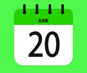 June 20th green calendar icon for days of the month