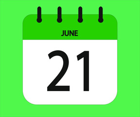 June 21th green calendar icon for days of the month