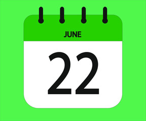 June 22th green calendar icon for days of the month