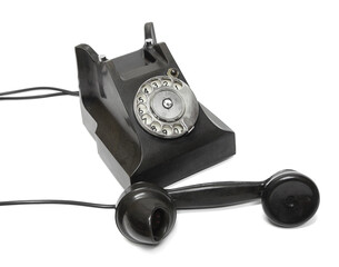 Vintage black phone isolated on a white background