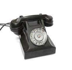 Vintage black phone isolated on a white background
