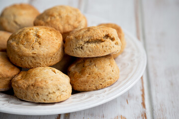 Homemade traditional british scones freshly baked on a stack
