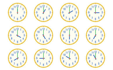 円形デザインの時計イラストセット