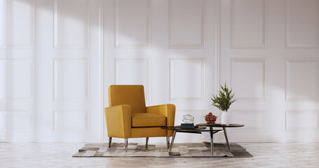 interior design has a armchair on empty room japanese design,3D rendering