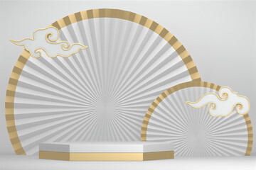 Modern white background and white podium show cosmetic product geometric. 3D rendering