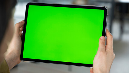 Digital tablet with green chroma key screen	