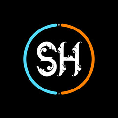 SH Letter Logo design. black background.