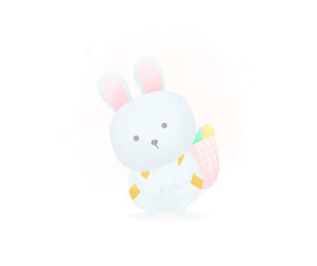 Cute bunny hunt easter egg in watercolor style. Happy easter day